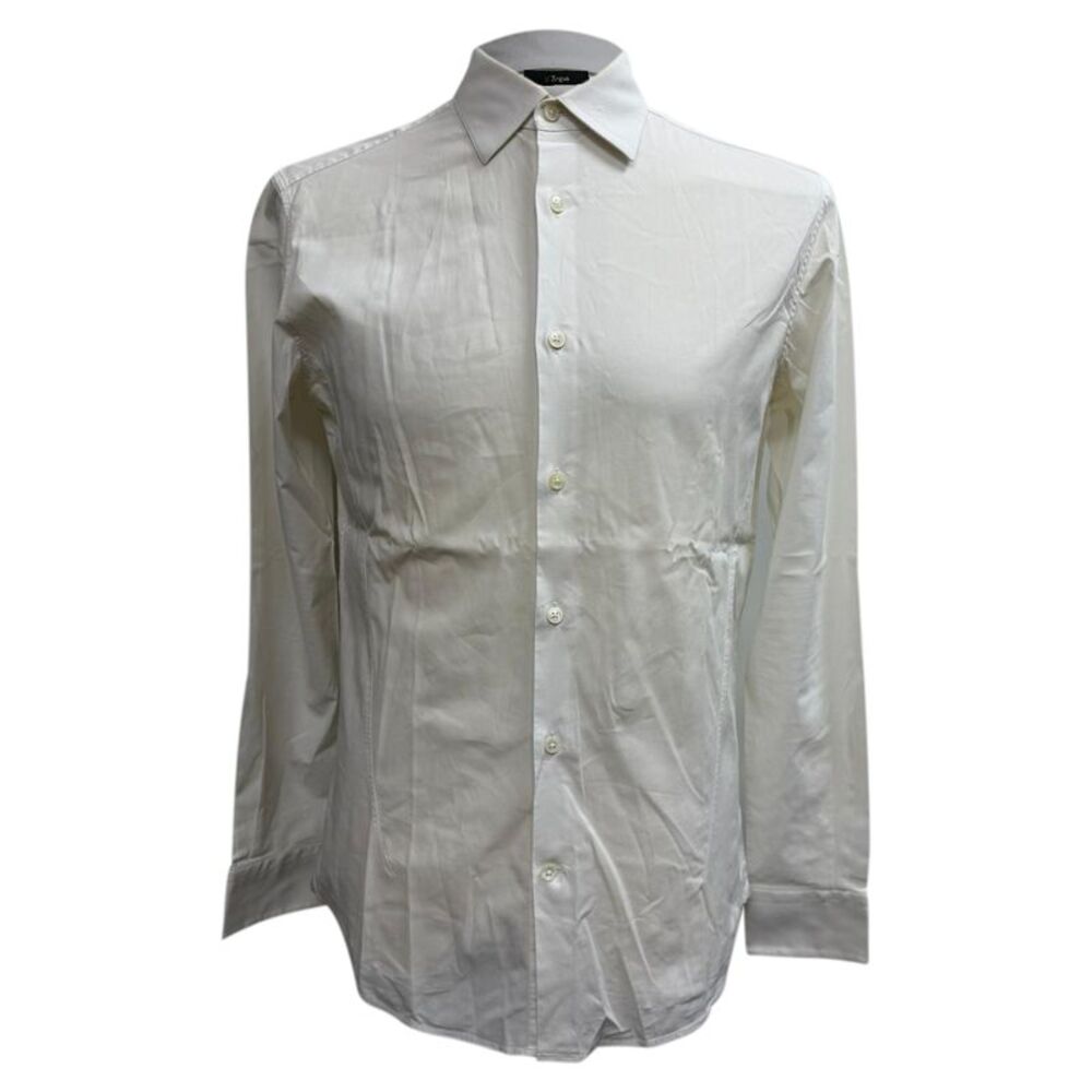 Z Zegna Button-Down Long Sleeve Shirt in White Cotton
